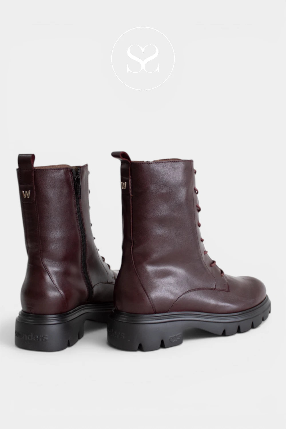 Burgundy combat boots for women featuring a chunky lug sole and low block heel for a modern, practical finish - Ireland