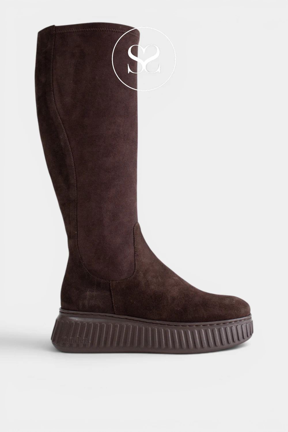 Wonders Brown Suede Knee High Wedge Boots - A-5204 - Ireland