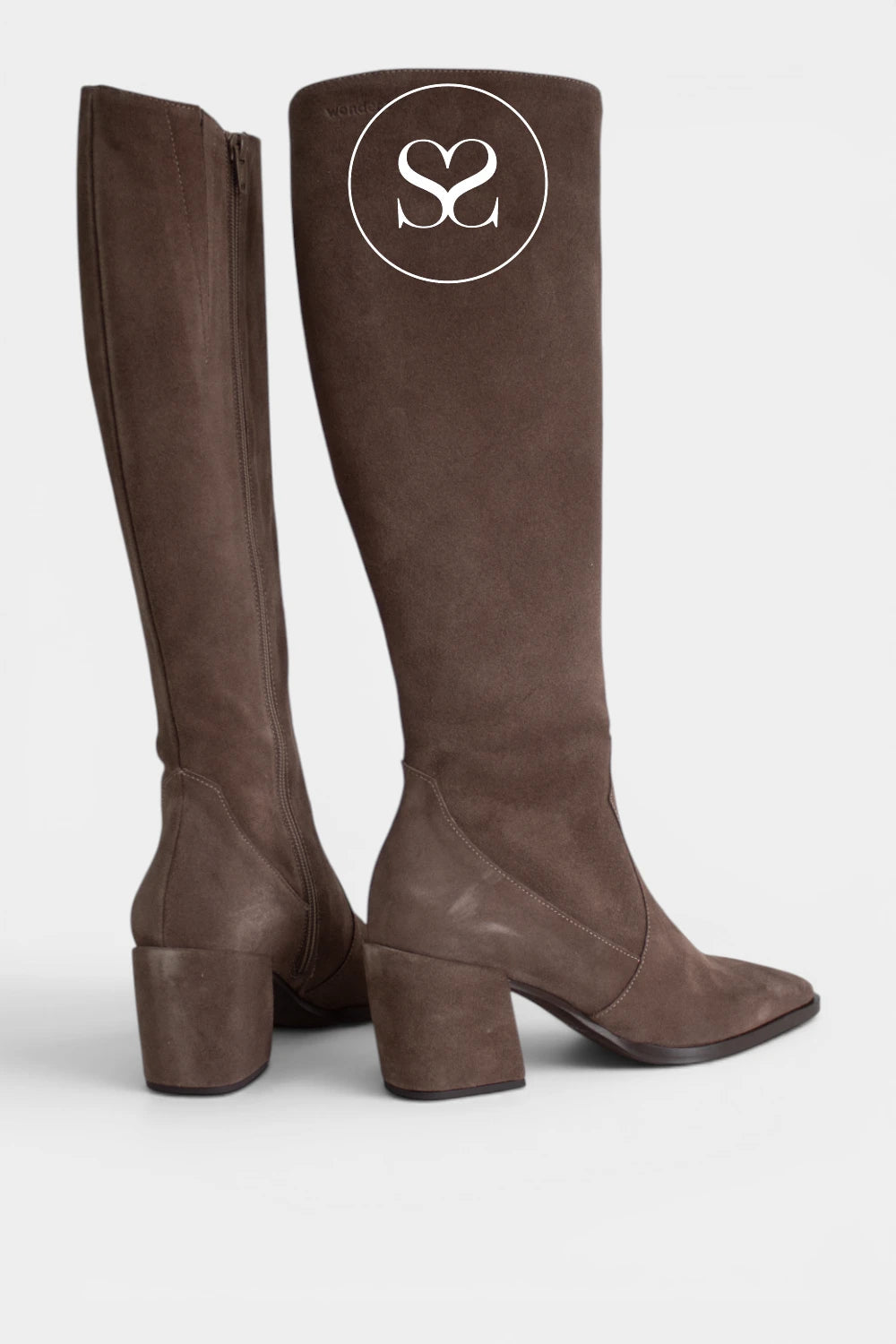 Taupe heeled knee boots with a chunky block heel for comfortable height and an easy everyday look. -
