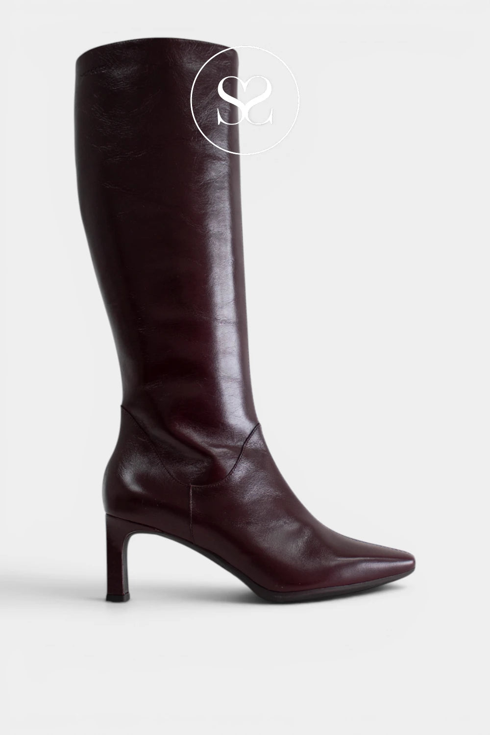 Wonders Burgundy Pointed Heeled Knee High Boots - M-6305 for Women - Ireland