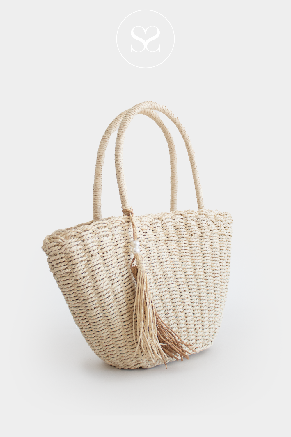 6025 LIGHT BEIGE WOVEN SHOPPER HANDBAG