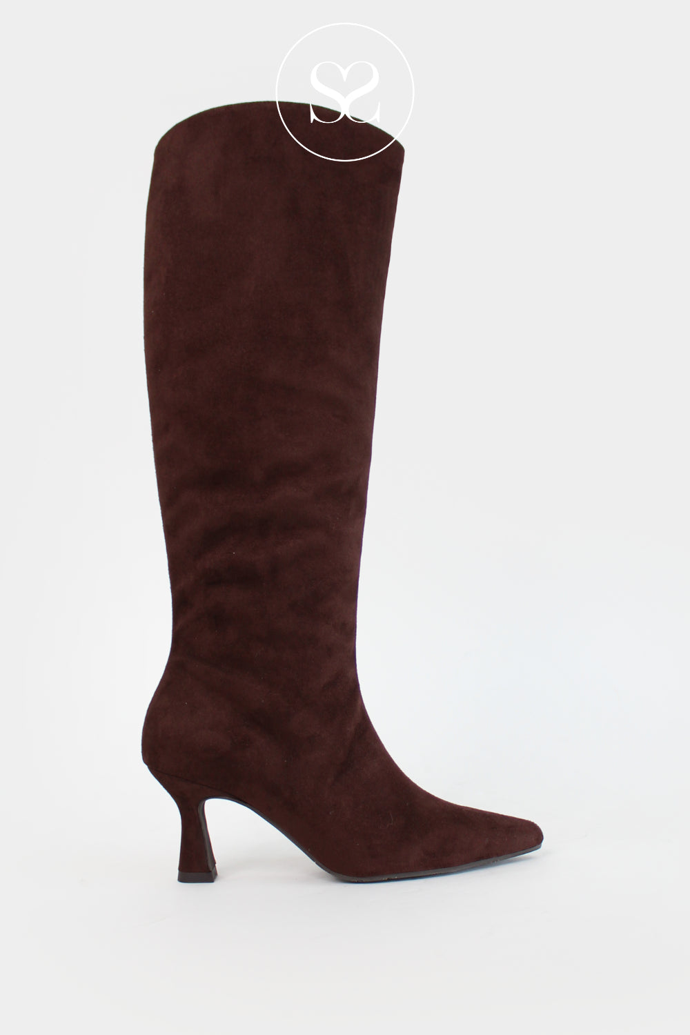 Lodi chocolate brown suede knee high long boots - GINEBRO