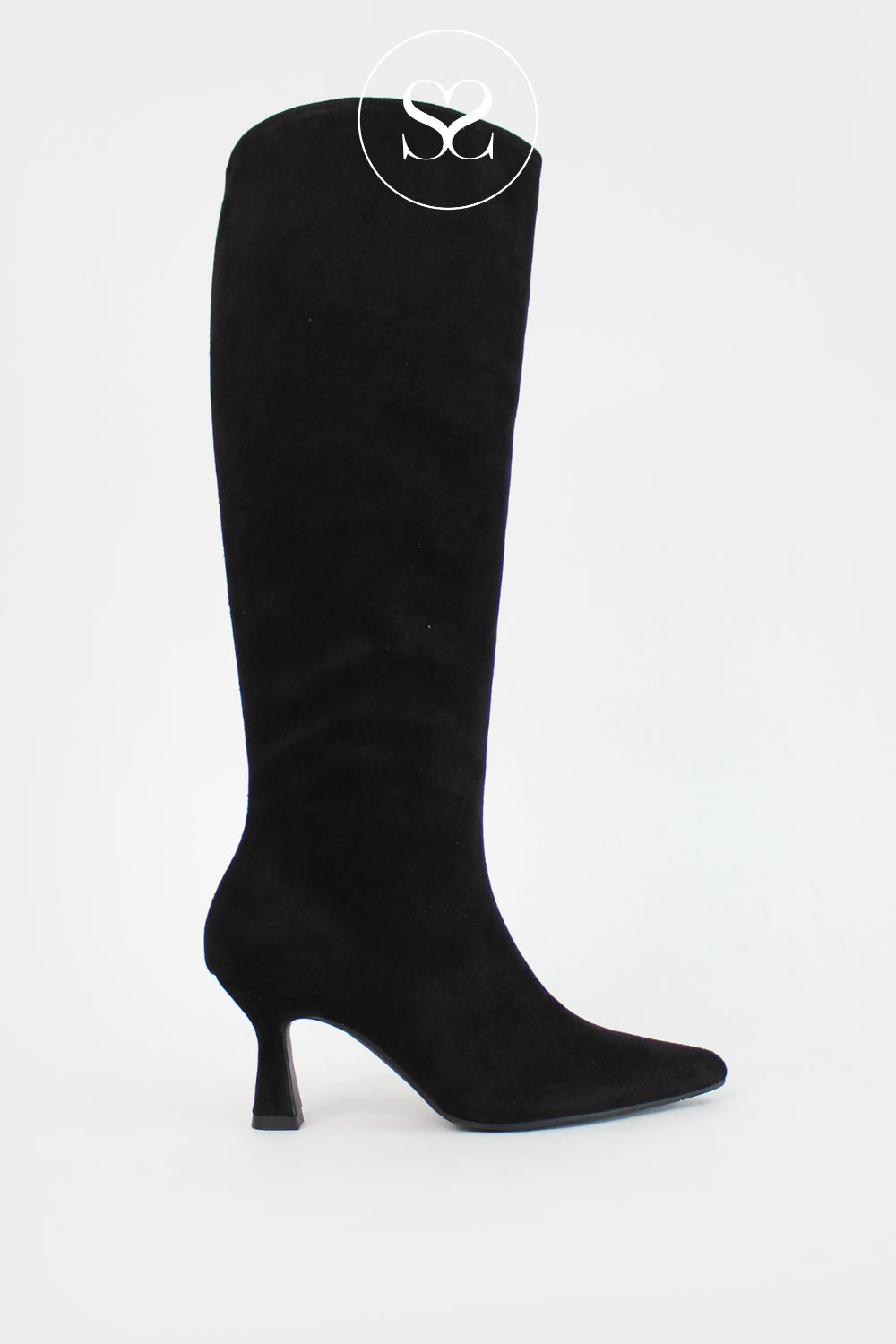LODI BLACK SUEDE POINTED TOE KNEE HIGH BOOTS - GINEBRO