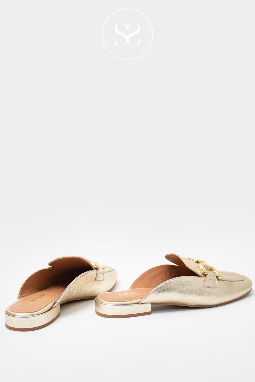 gold leather flat slider shoes from lodi
