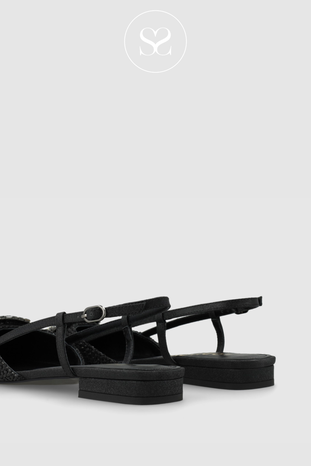 LODI BO5504 BLACK RATTAN DRESSY PUMPS WITH ADJUSTABLE ANKLE STRAP AND POINTED TOE
