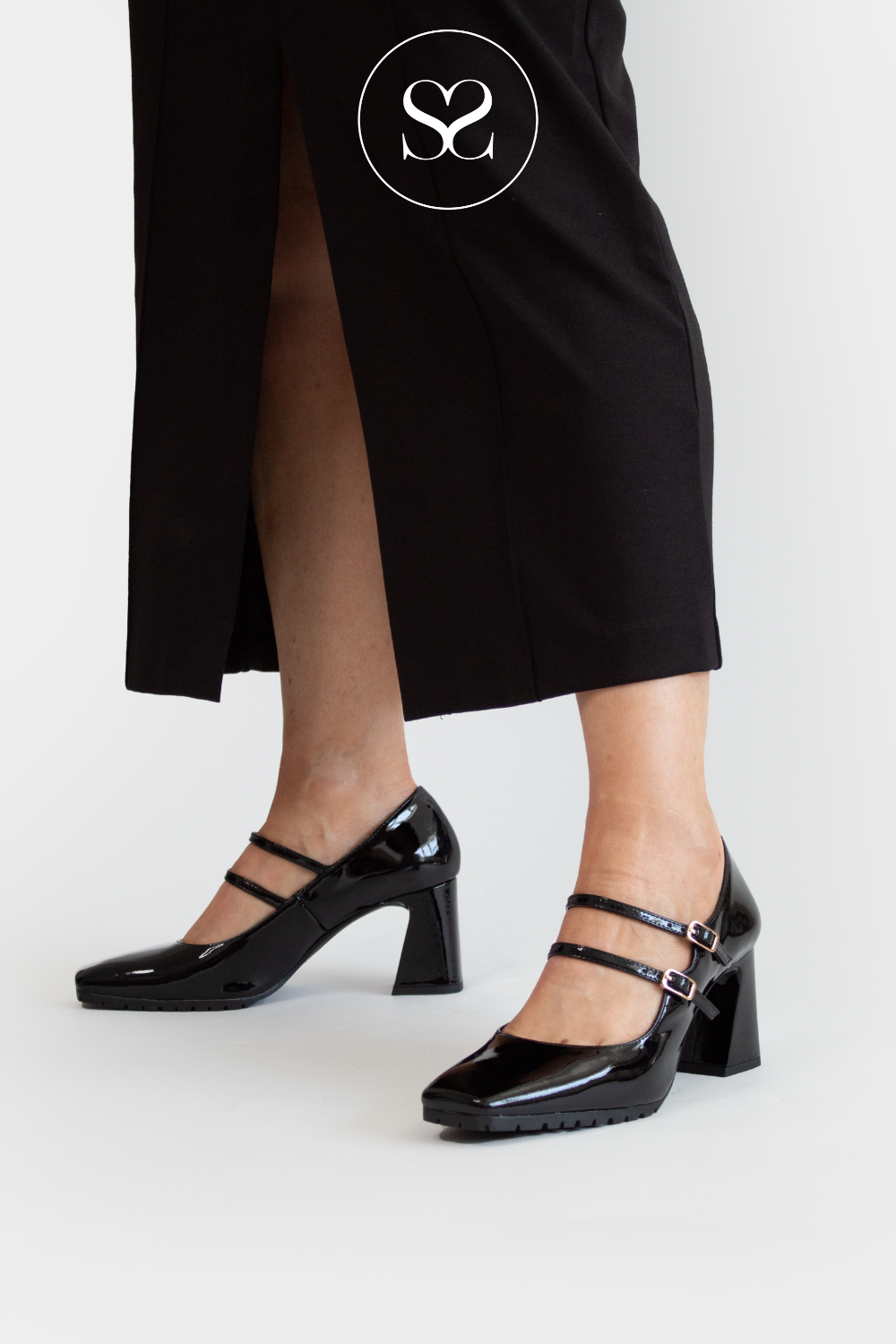 LODI BRE4923 BLACK PATENT LEATHER MARY JANE BLOCK HEEL SHOES