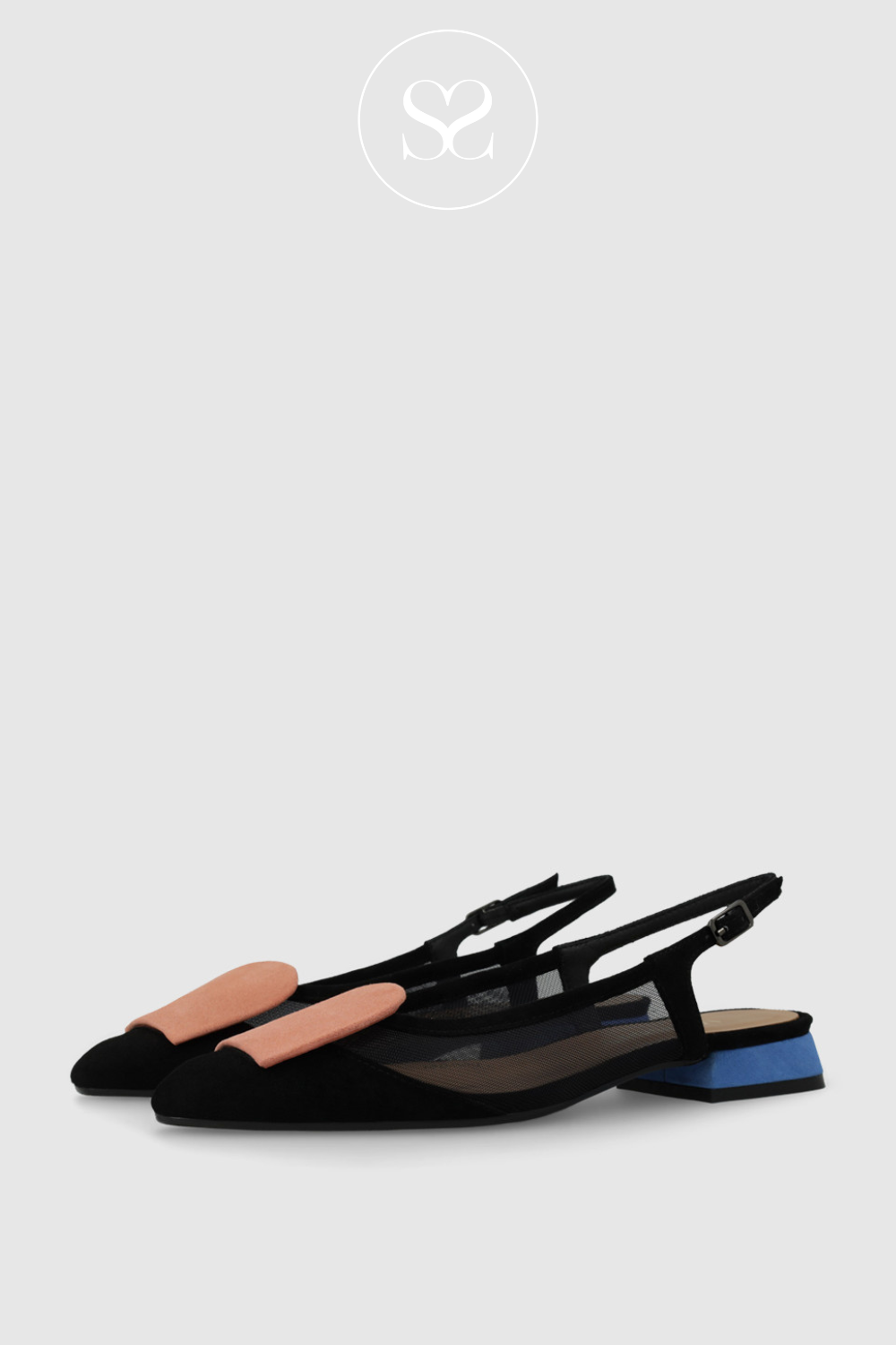 LODI BRO5264 BLACK FLAT SLINGBACK WITH MESH SIDES, LOW BLOCK  HEEL, GEL CUSHIONING AND ADJUSTABLE STRAP
 