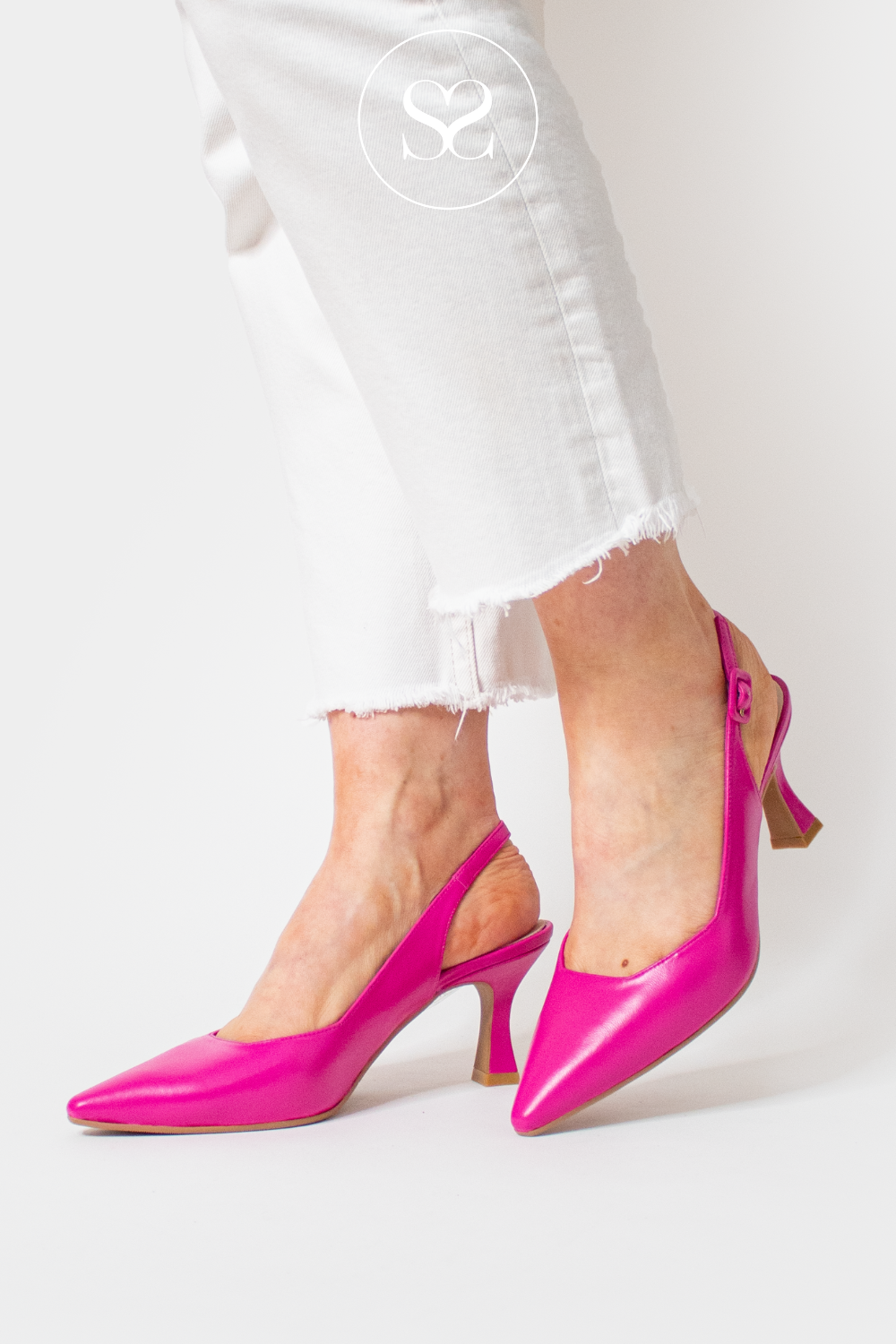 LODI JUCO PINK LEATHER FLARED HEEL SLINGBACK SHOES