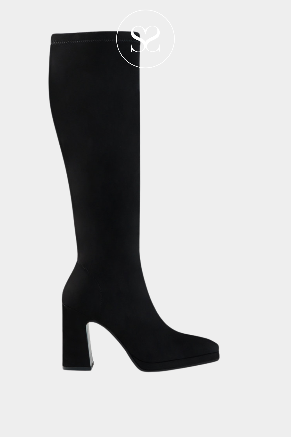 LODI LIMBO BLACK SUEDE STRETCH KNEE HIGH BOOTS