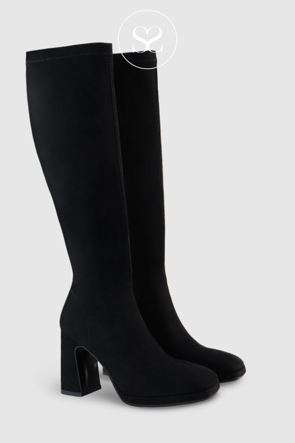 LODI LIMBO BLACK SUEDE STRETCH KNEE HIGH BOOTS