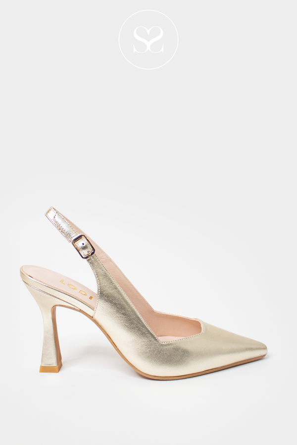 Hi Rise Lodi LODI MODERN GOLD LEATHER HIGH HEEL SLINGBACK | LODI SHOES IRELAND