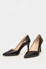 LODI RABOT BLACK PATENT COURT SHOE WITH A POINTED TOE AND HIGH HEEL STILETTO