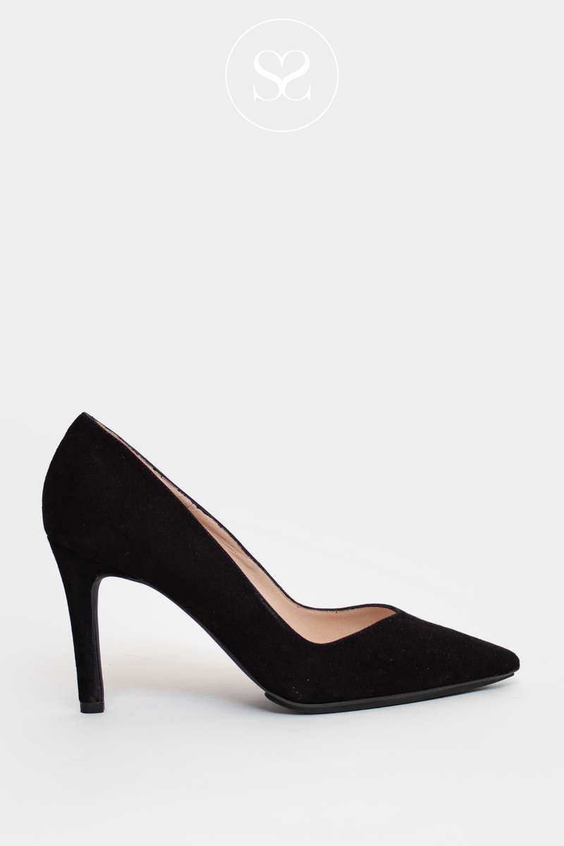 LODI RABOT BLACK SUEDE HIGH HEEL COURT SHOE WITH POINTED TOE
