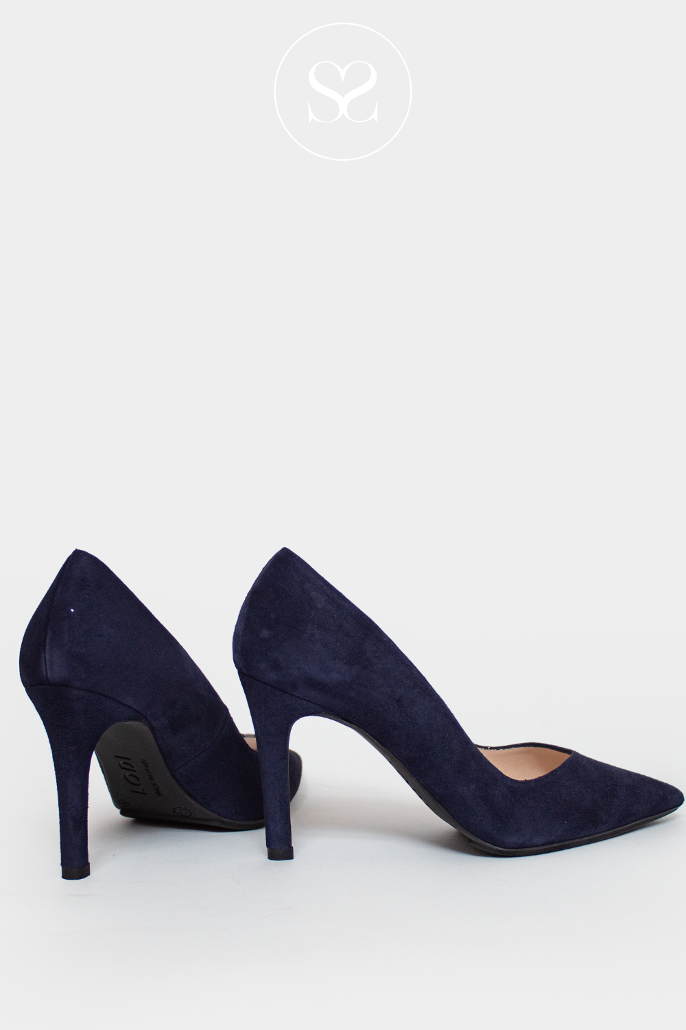 LODI RABOT NAVY SUEDE HIGH HEELED STILETTO WITH A POINTED TOE AND V-CUT FRONT