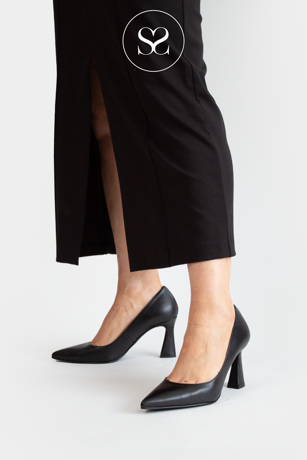 Black leather high heel court shoes online