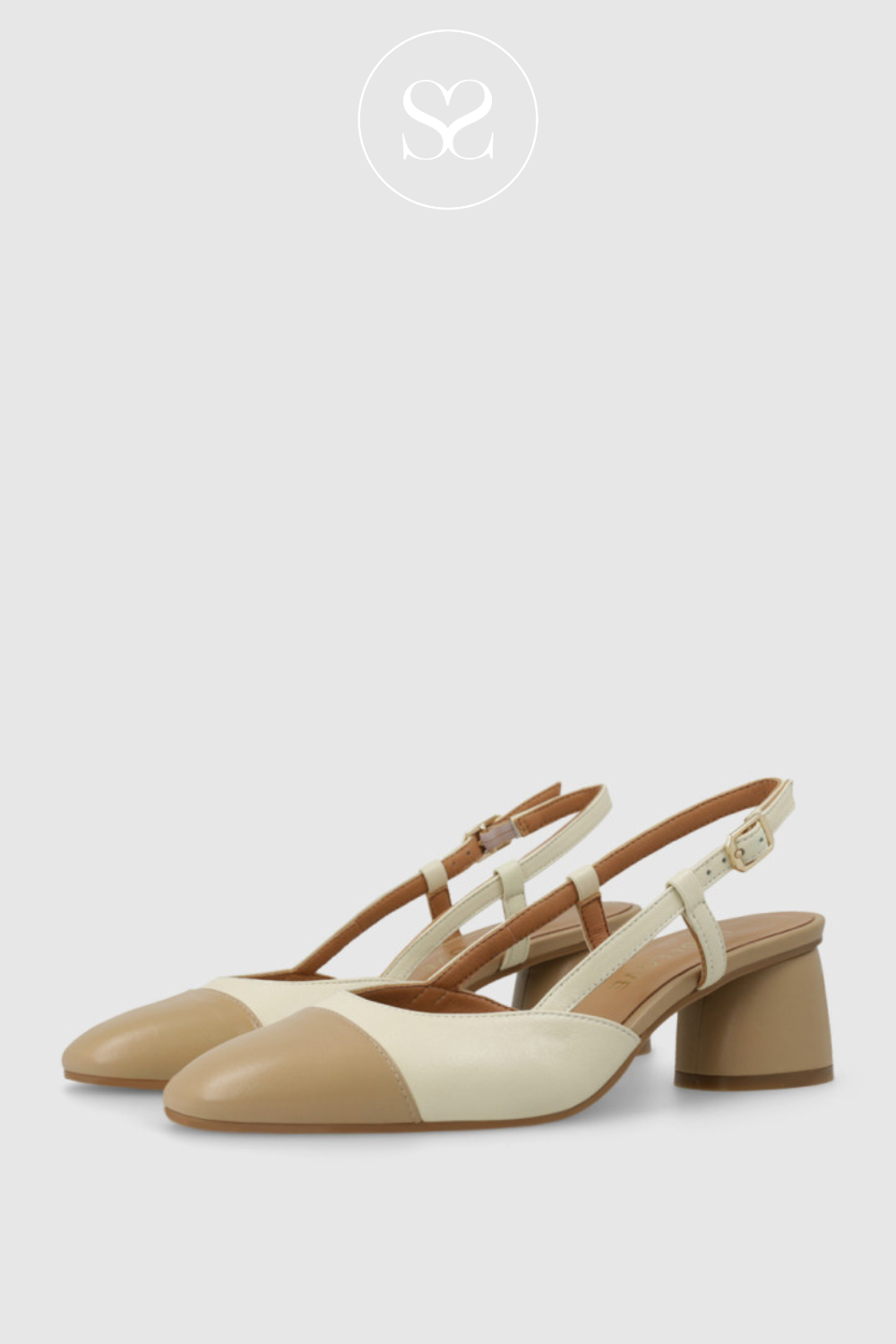 LODI ROL4343 BEIGE AND CREAM SMART CASUAL SLINGBACK SHOE WITH BLOCK HEEL. PERFECT FOR WORKWEAR OR OCCASSION 