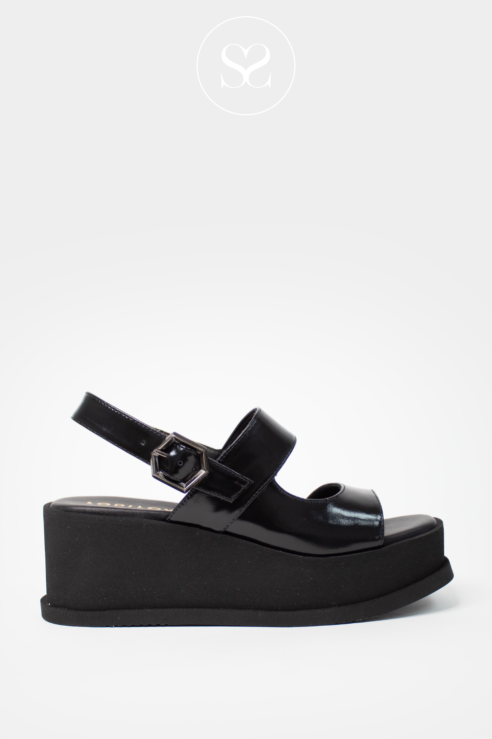 LODI TUP5510 BLACK WEDGE SUMMER SANDALS WITH ADJUSTABLE ANKLE STRAP