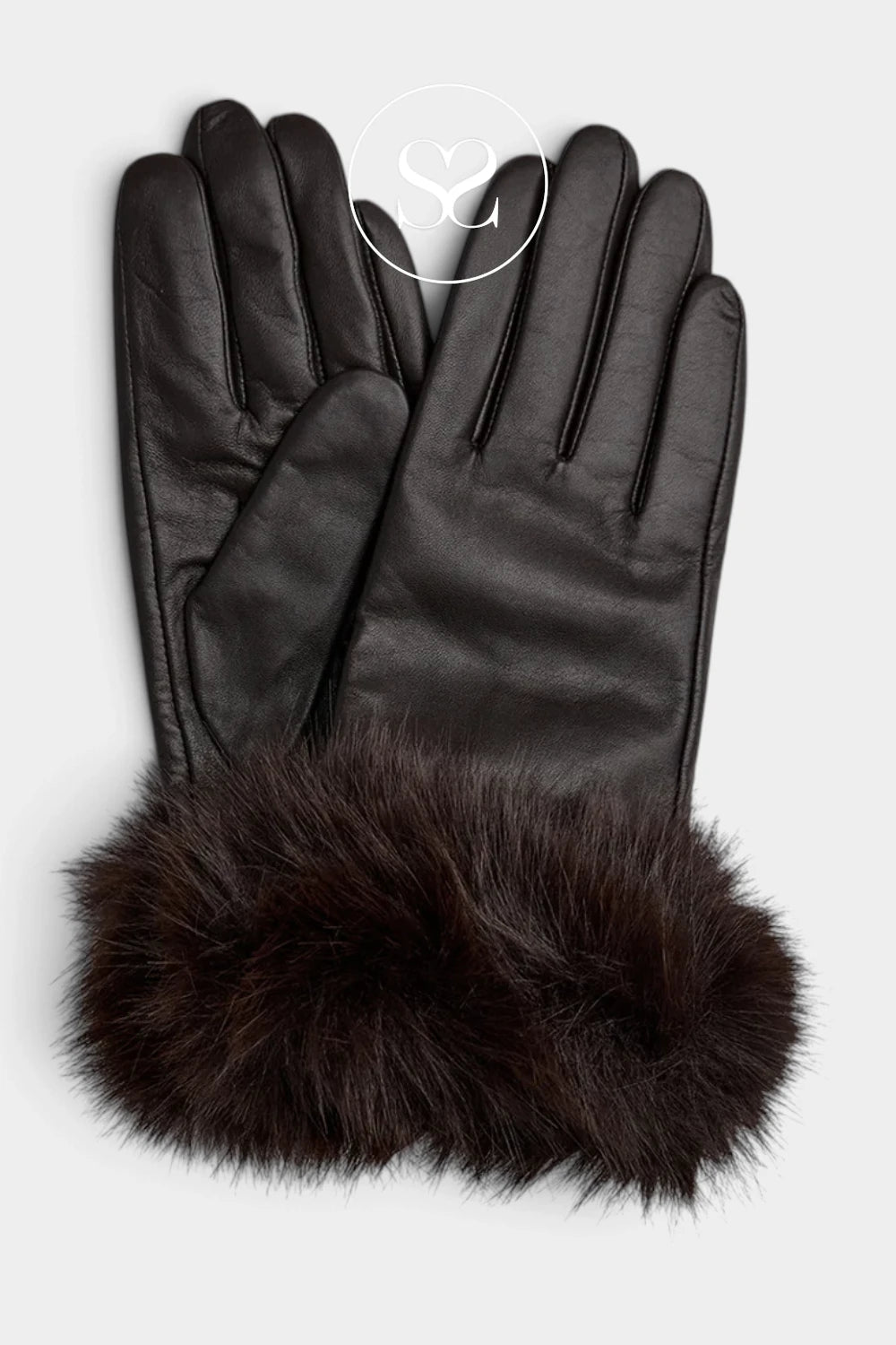 Depeche Chocolate Brown Leather Gloves with Fur - 17118
