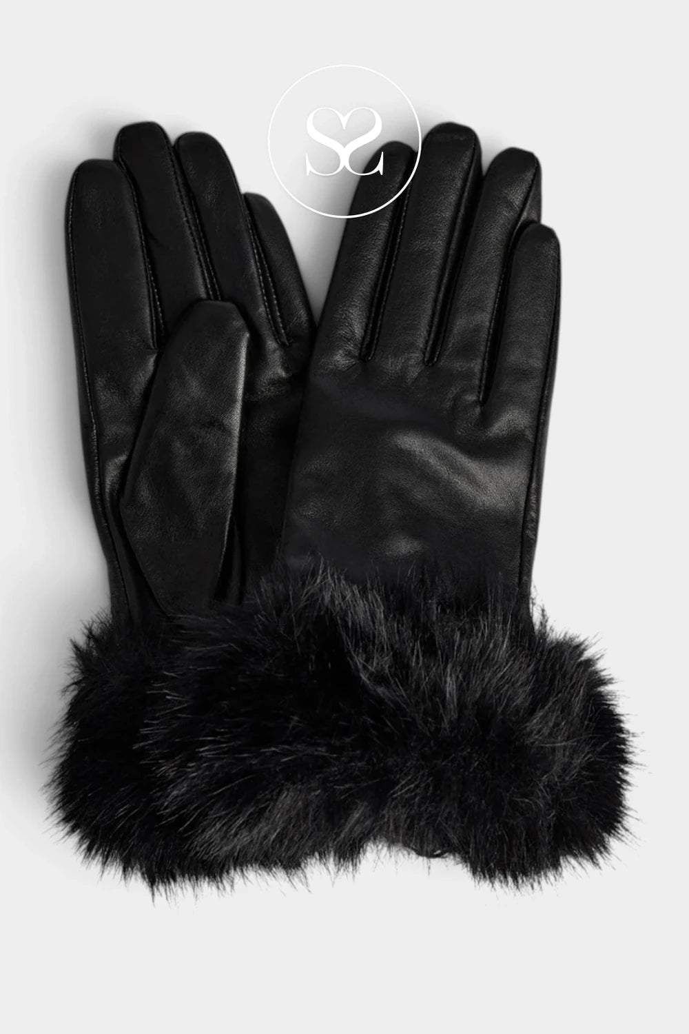 Depeche Black Leather Gloves with Fur - 17118