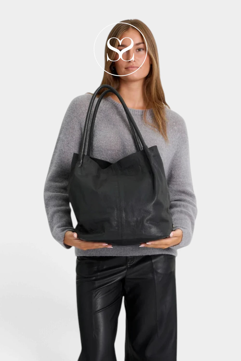 Depeche Black Leather Shopper Bag - 15698