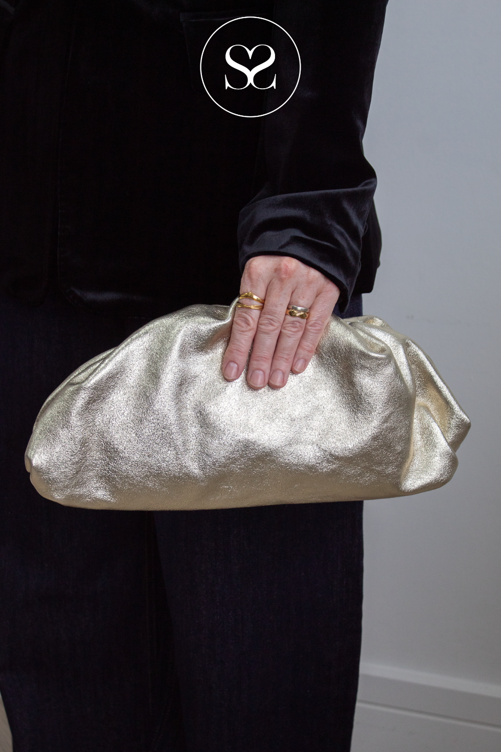 Sheneil Gold Large Leather Slouch Clutch Bag - 502415