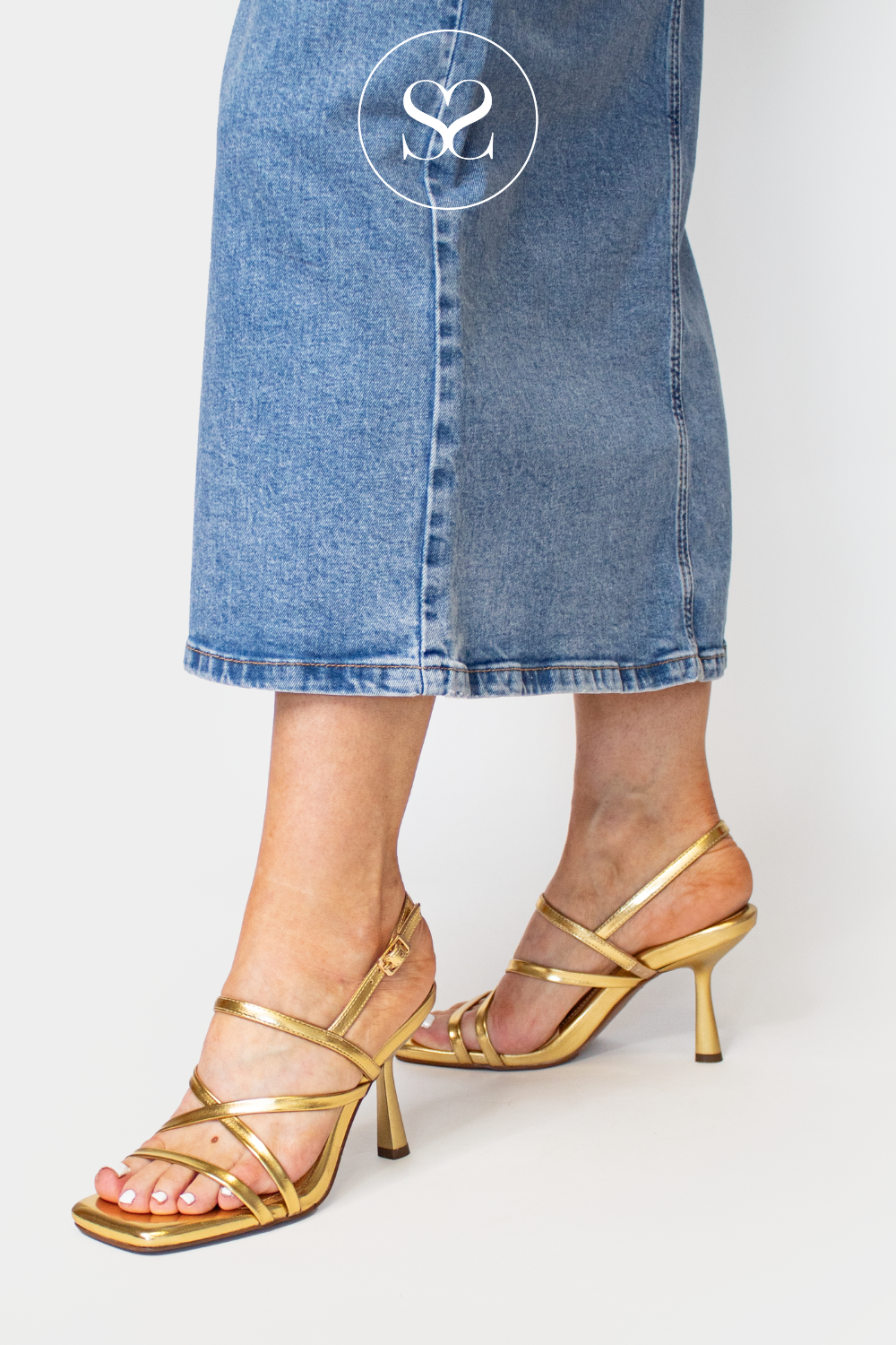 Comfortable Gold strappy sandals from Lodi - Morian cushioned heeled sandals
