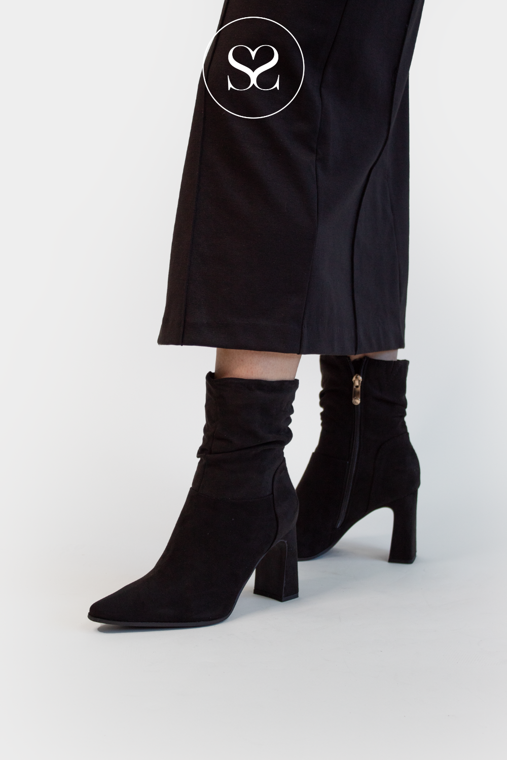 MARCO TOZZI 2-25371 BLACK HEEL SLOUCH ANKLE BOOTS