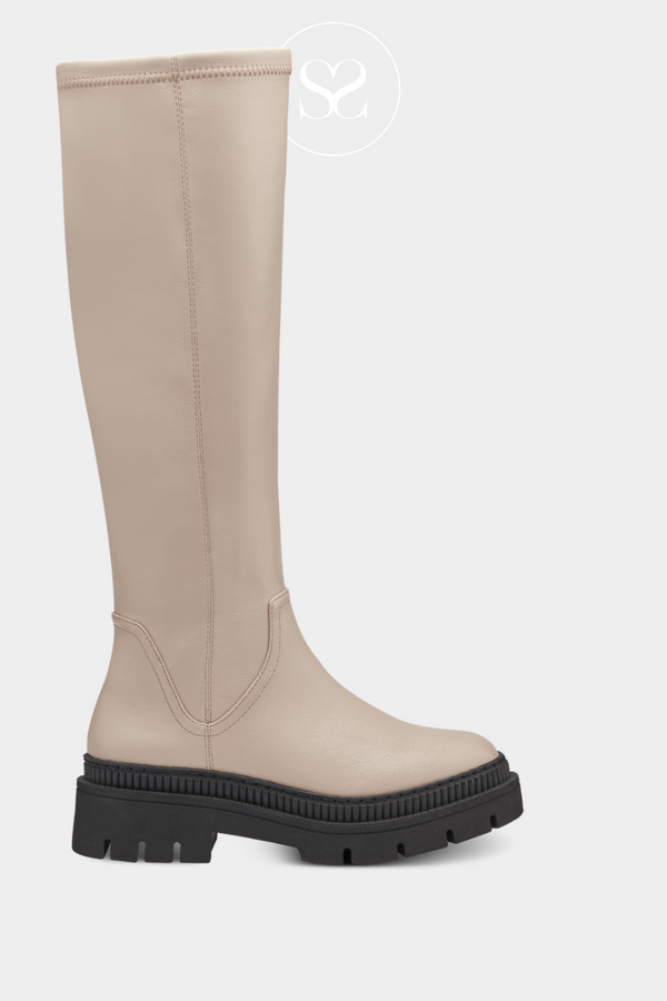 MARCO TOZZI 2-25633-41 TAUPE FLAT KNEE HIGH BOOT WITH DARK RUBBER SOLE