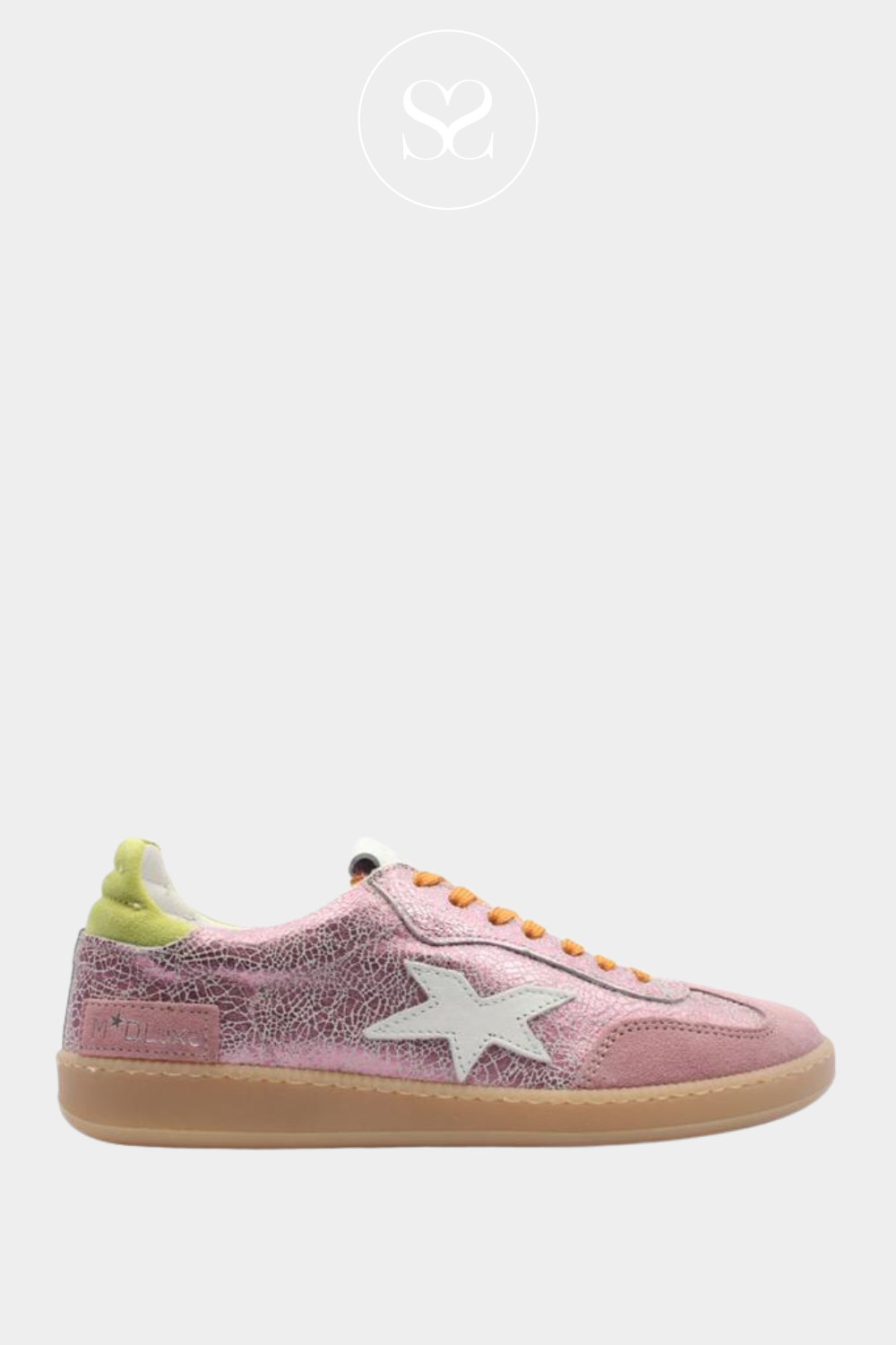 MELINE CRACKLED PINK METALLIC LEATHER LOW PROFILE TRAINERS
