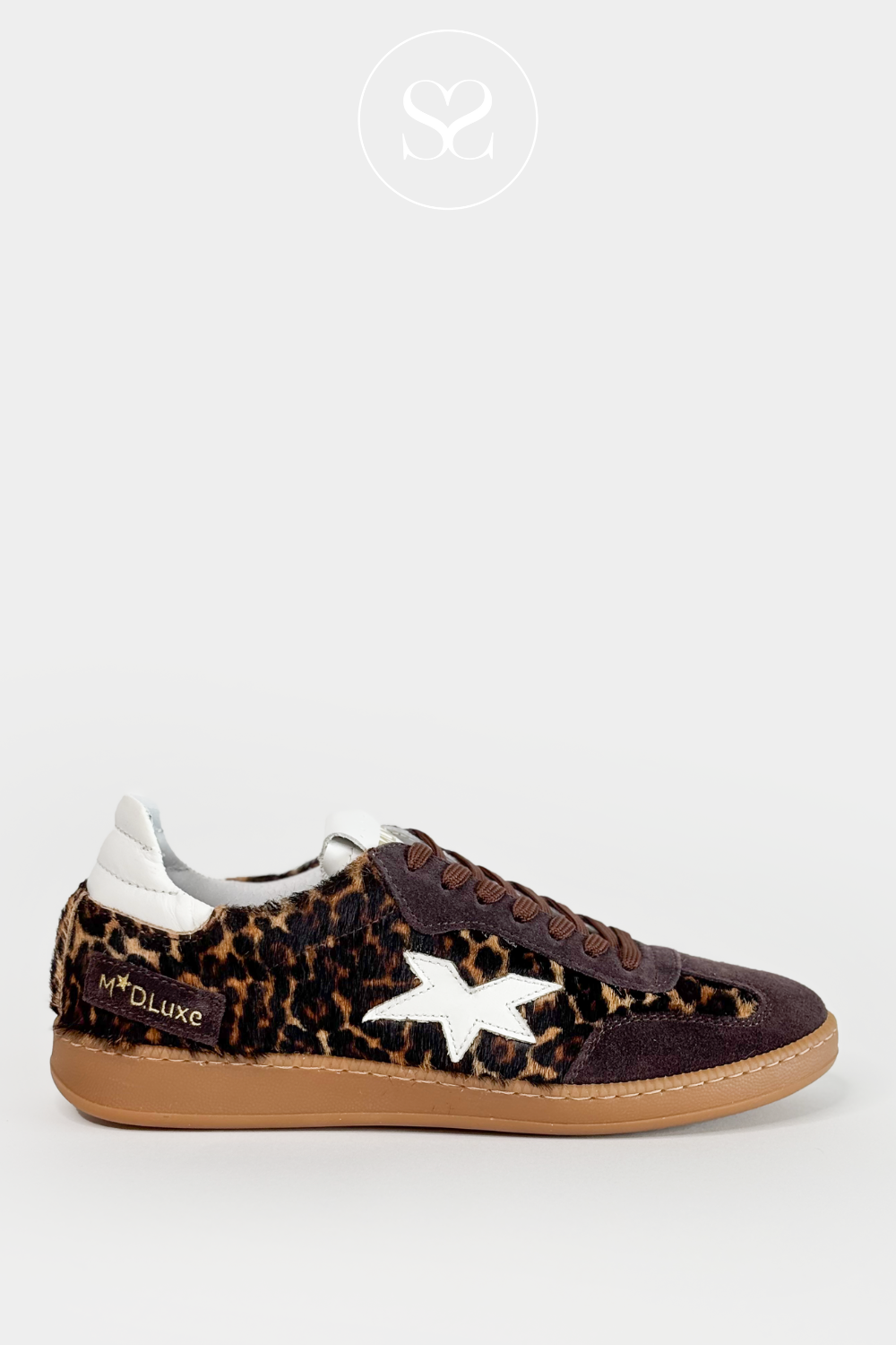 MELINE A-162, LOW PROFILE TRAINERS, FAUX FUR, ANIMAL PRINT. LACE UP DESIGN WITH REMOVABLE INSOLE