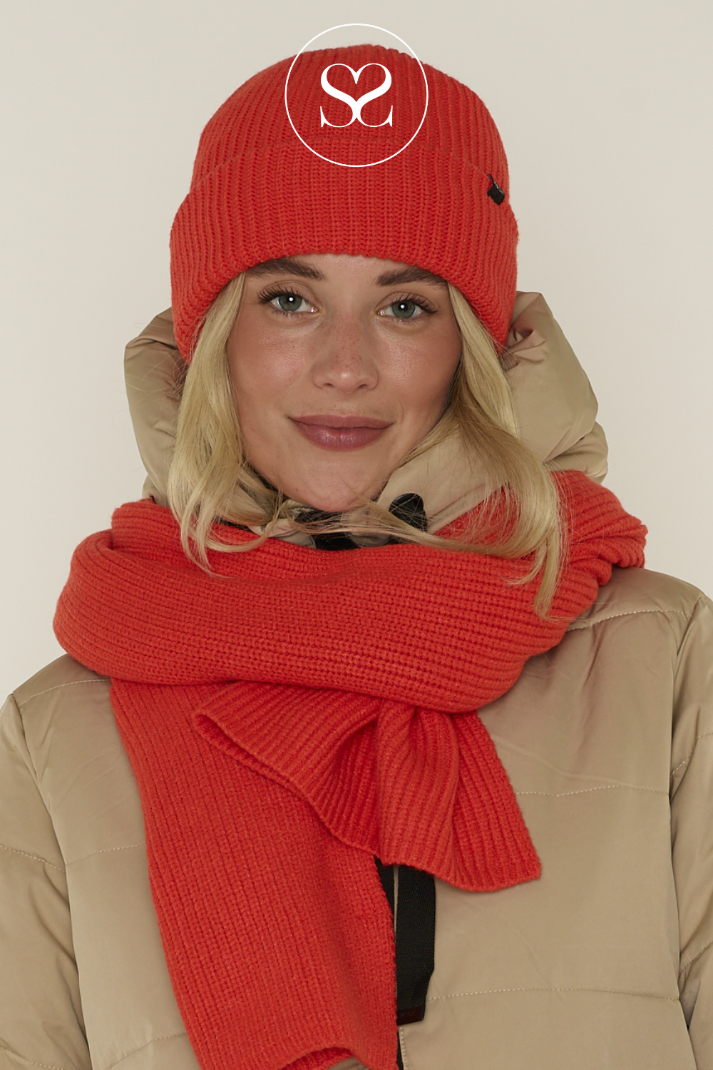 MOSS COPENHAGEN RED RACHELLE BEANIE HAT