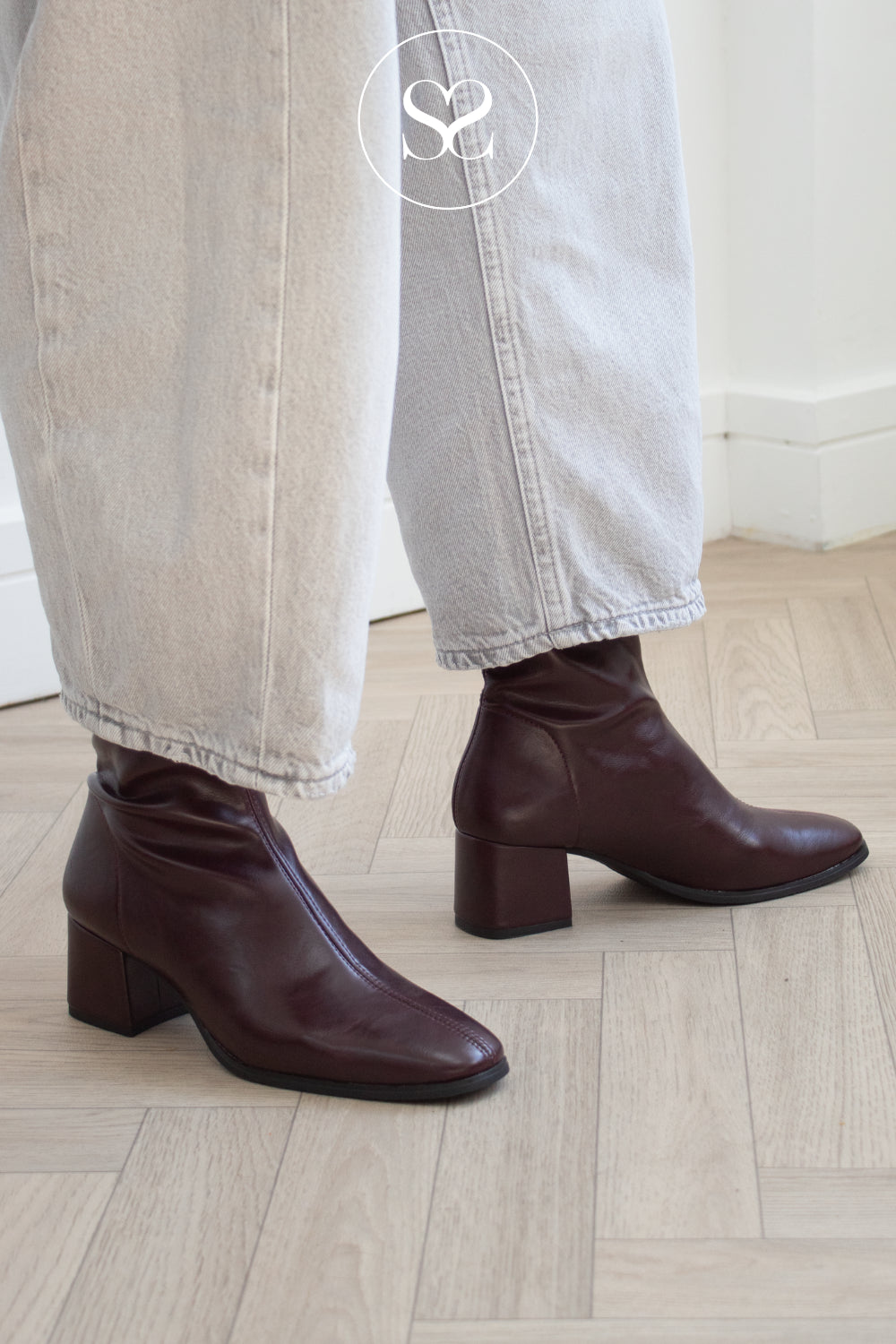 Miss Elastic Burgundy Heeled Sock Boots - 75311