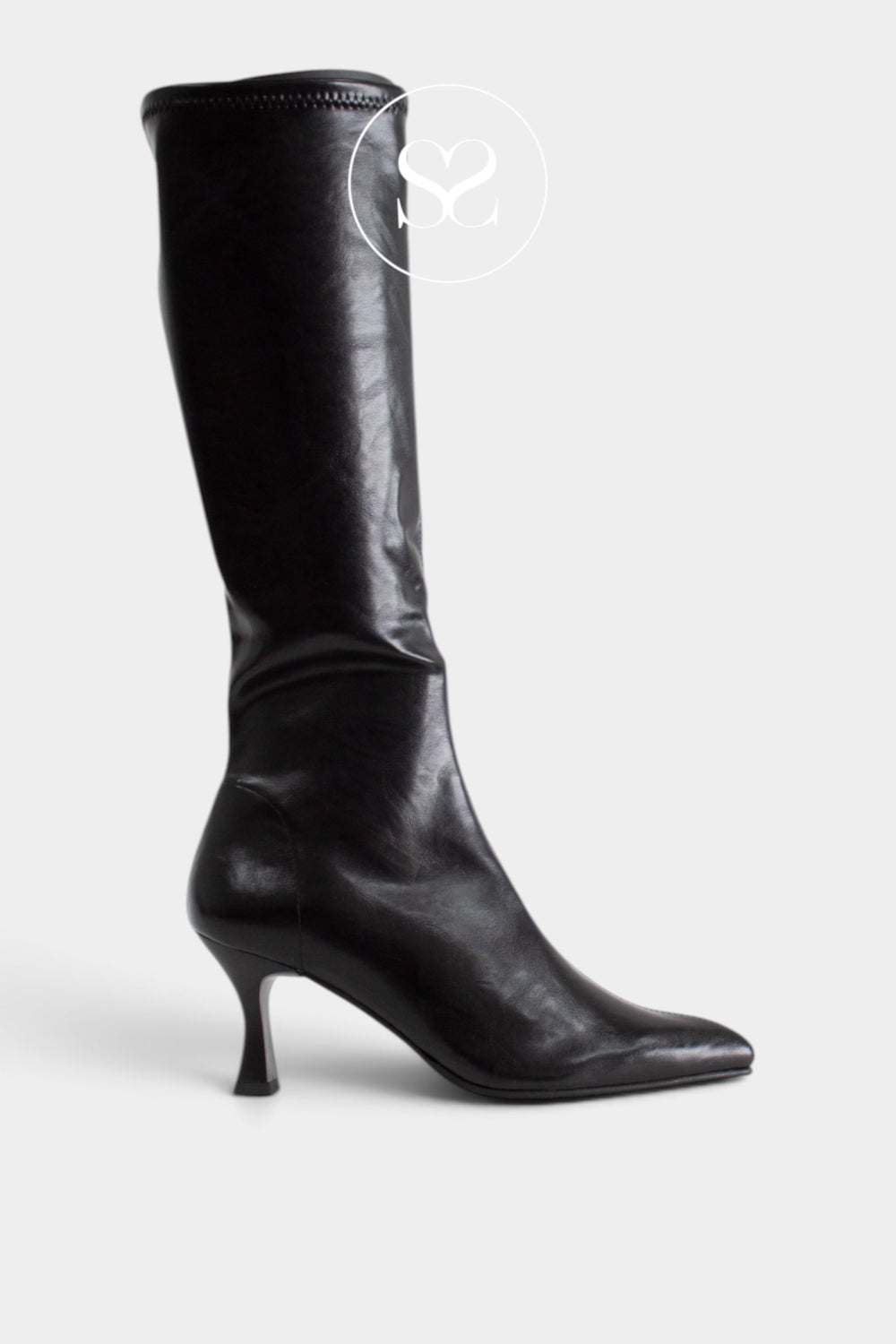 Miss Elastic Black Coated Knee High Sock Boots - 78041