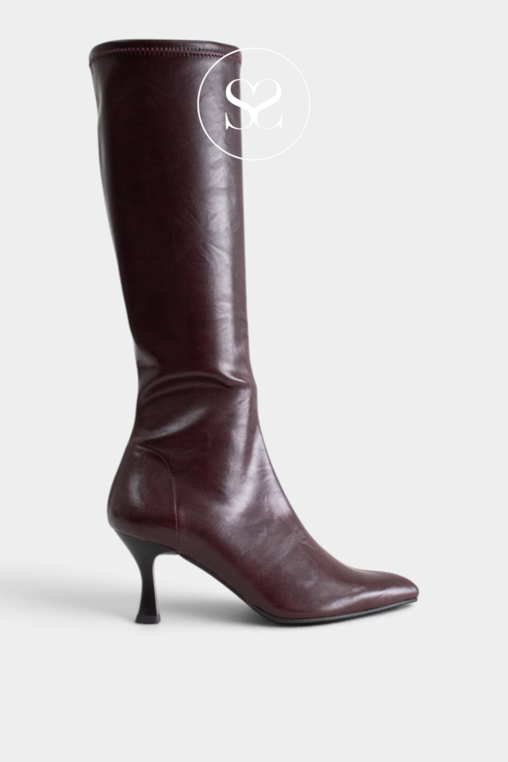 Miss Elastic Burgundy Knee High Sock Boots - 78041
