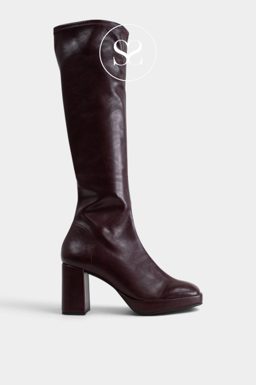 Miss Elastic Burgundy Knee High Platform Boots - 77031