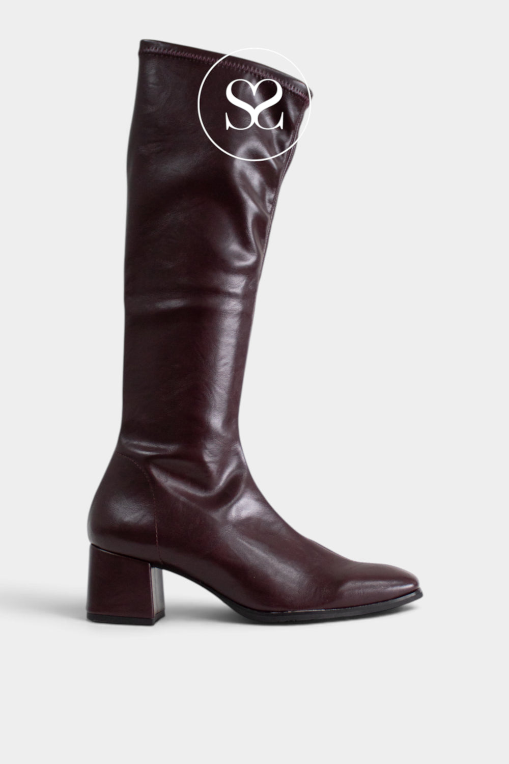 Miss Elastic Burgundy Heeled Knee High Boots - 75310