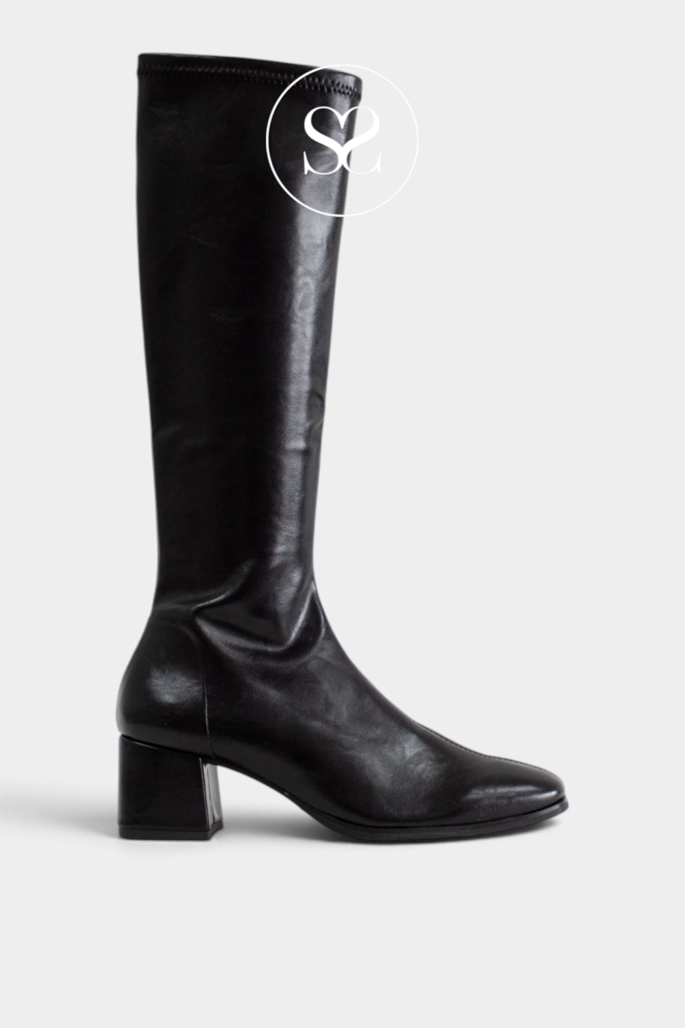 Miss Elastic Black Heeled Knee High Boots - 75310