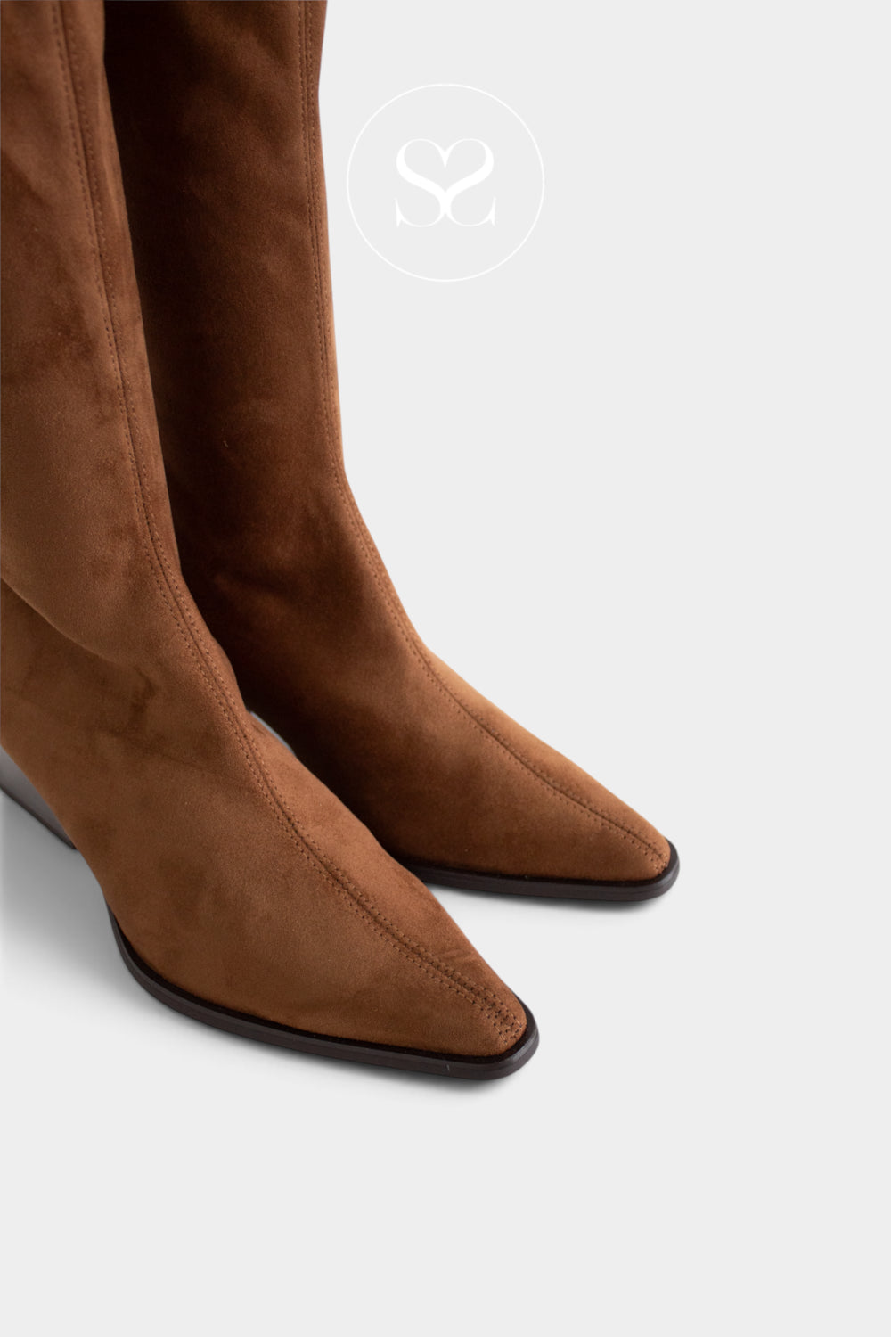 Miss Elastic Tan Faux Suede Knee High Boots — 78150
