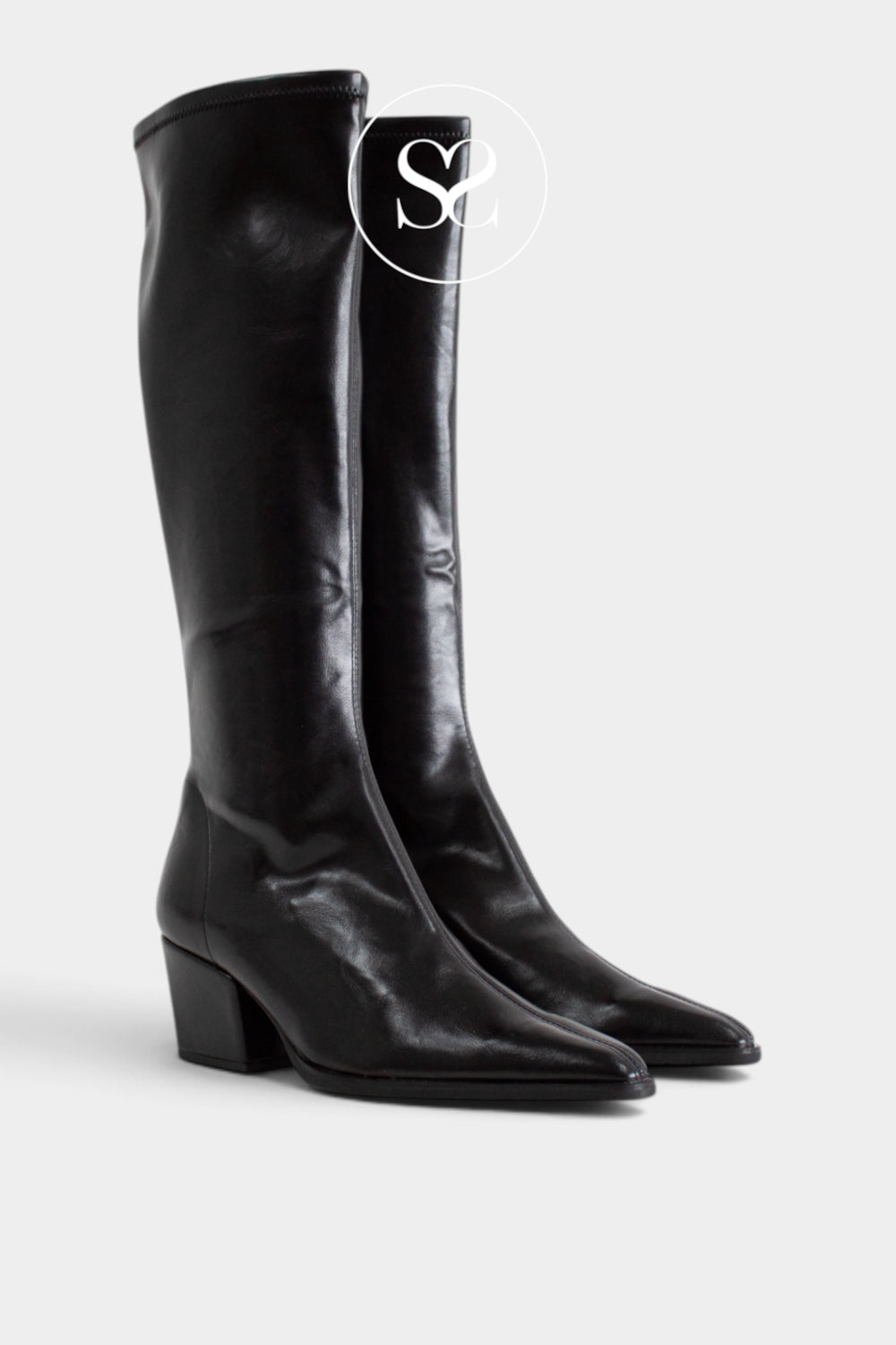 Miss Elastic Black  Western Style Coated Knee High Sock Boots - 75375