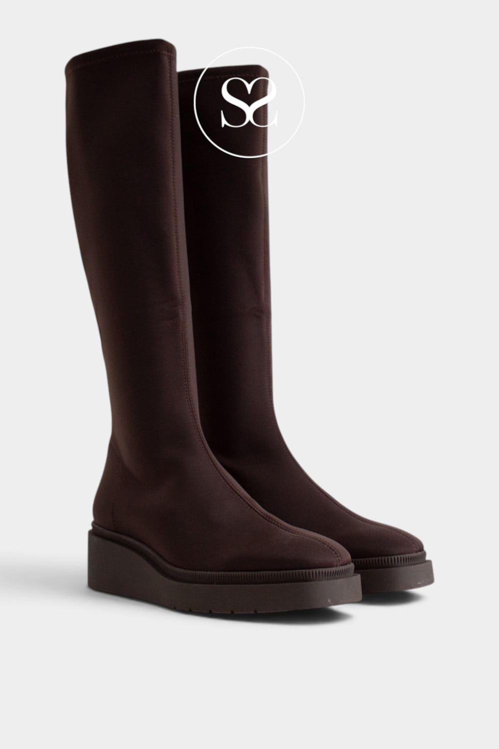 Miss Elastic Brown Knee High Wedge Sock Boots - 77360