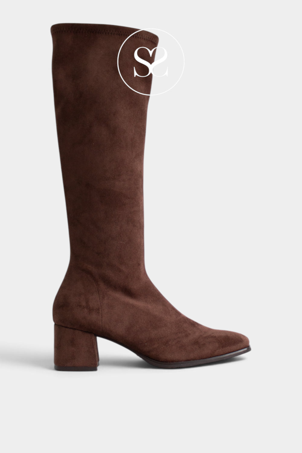 Miss Elastic Brown Suede Heeled Knee High Boots - 75310