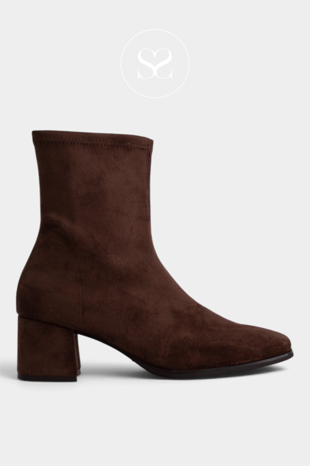 Miss Elastic Brown Suede Heeled Sock Boots - 75311