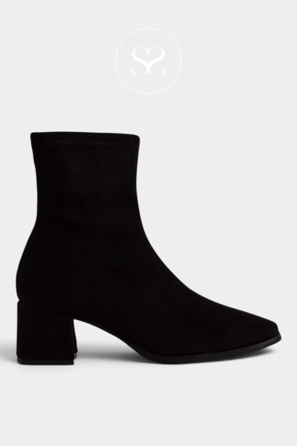 Miss Elastic Black Suede Heeled Sock Boots - 75311