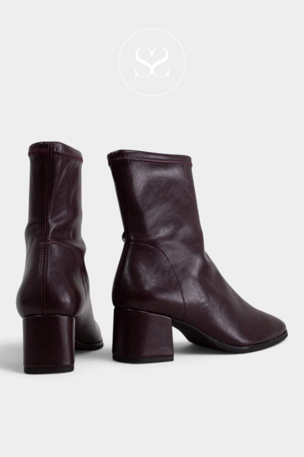 Miss Elastic Burgundy Heeled Sock Boots - 75311