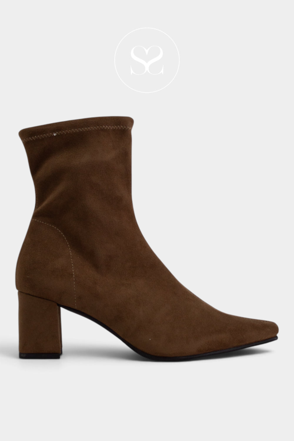 Miss Elastic Tan Suede Pointed Heeled Sock Boots - 75357