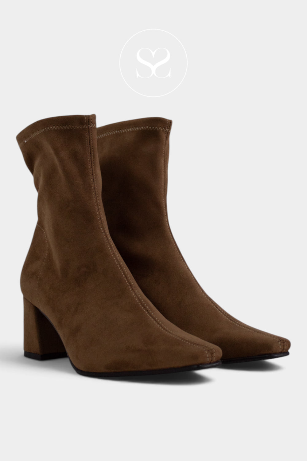 Miss Elastic Tan Suede Pointed Heeled Sock Boots - 75357