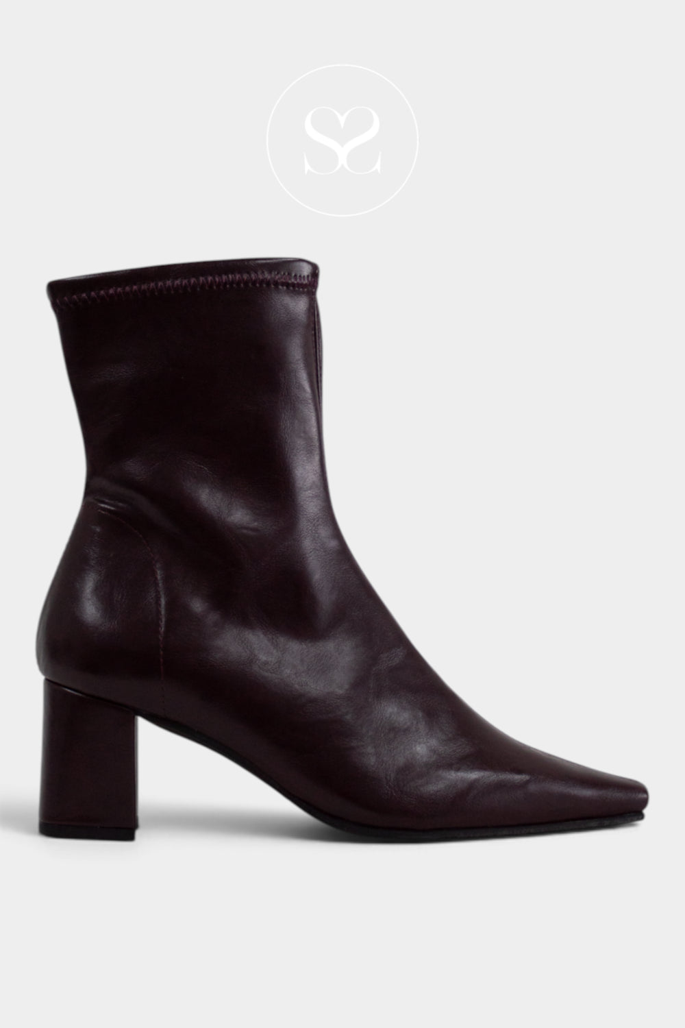 Miss Elastic Burgundy Pointed Heeled Sock Boots - 75357