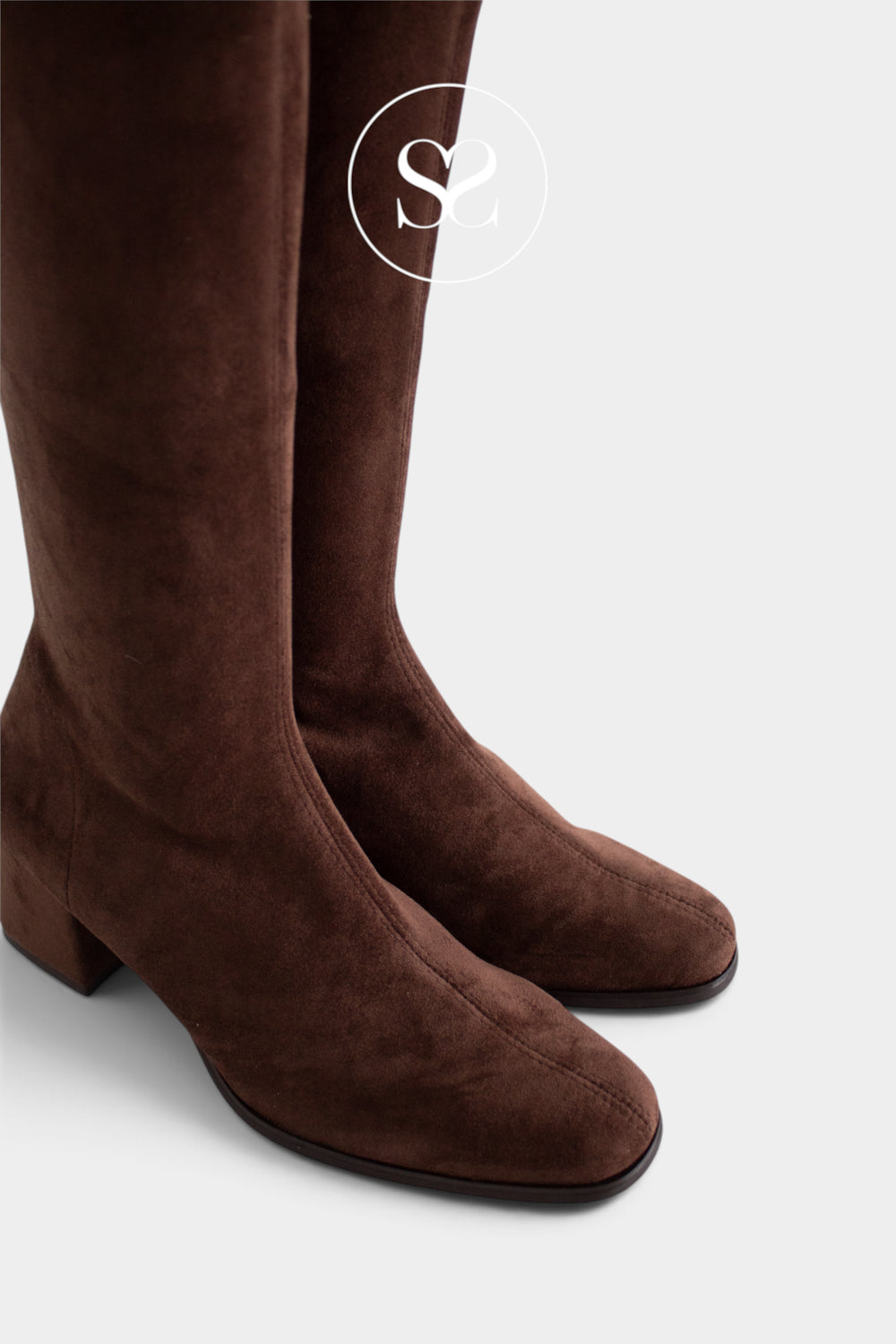 Miss Elastic Brown Suede Heeled Knee High Boots - 75310