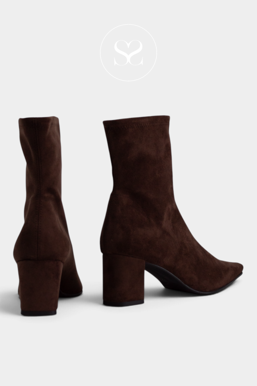 Miss Elastic Brown Suede Pointed Heeled Sock Boots - 75357