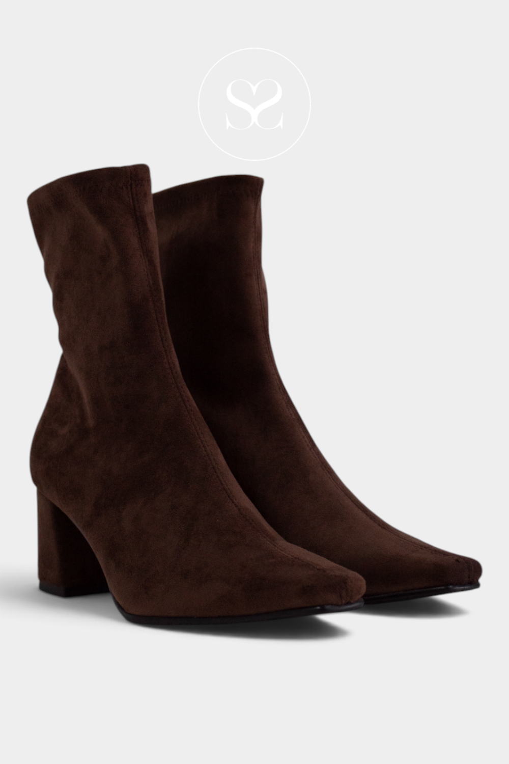 Miss Elastic Brown Suede Pointed Heeled Sock Boots - 75357
